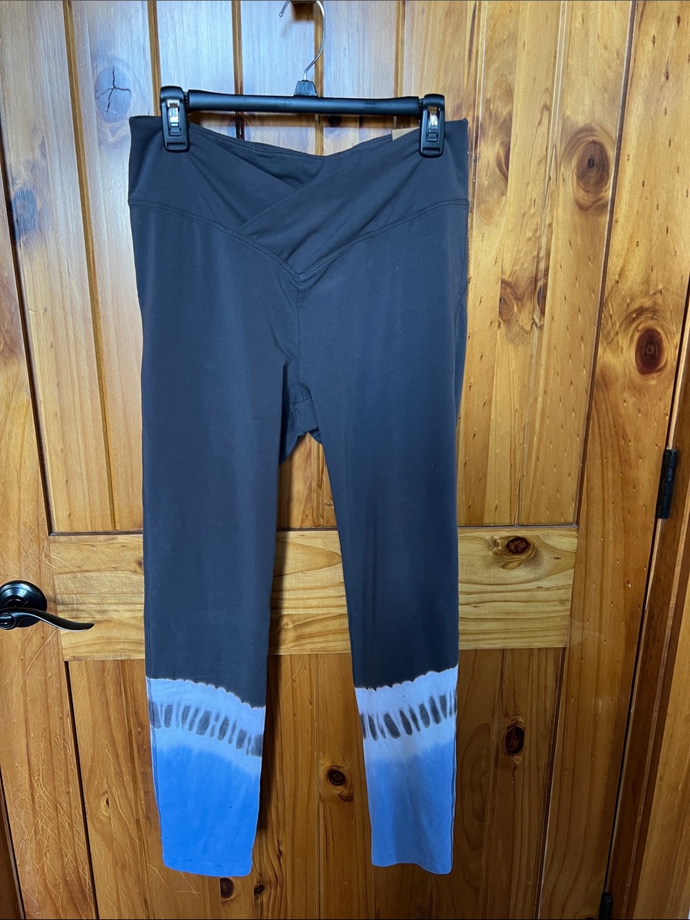 PINK Victoria's Secret Black Leggings with Blue Tie-Dye Hem